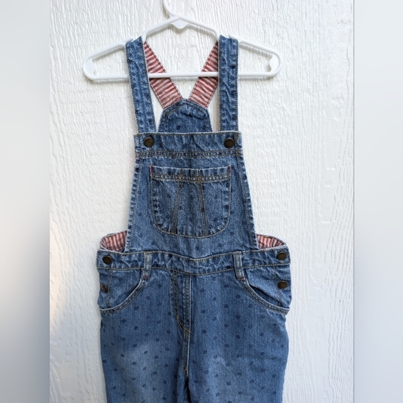 Hanna Andersson Denim Polka Dot Cotton Bibs Overalls Youth Kids Size 8 130cm - Picture 2 of 4